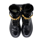 Women's Fendigraphy Biker Combat Boots Leather with Metal