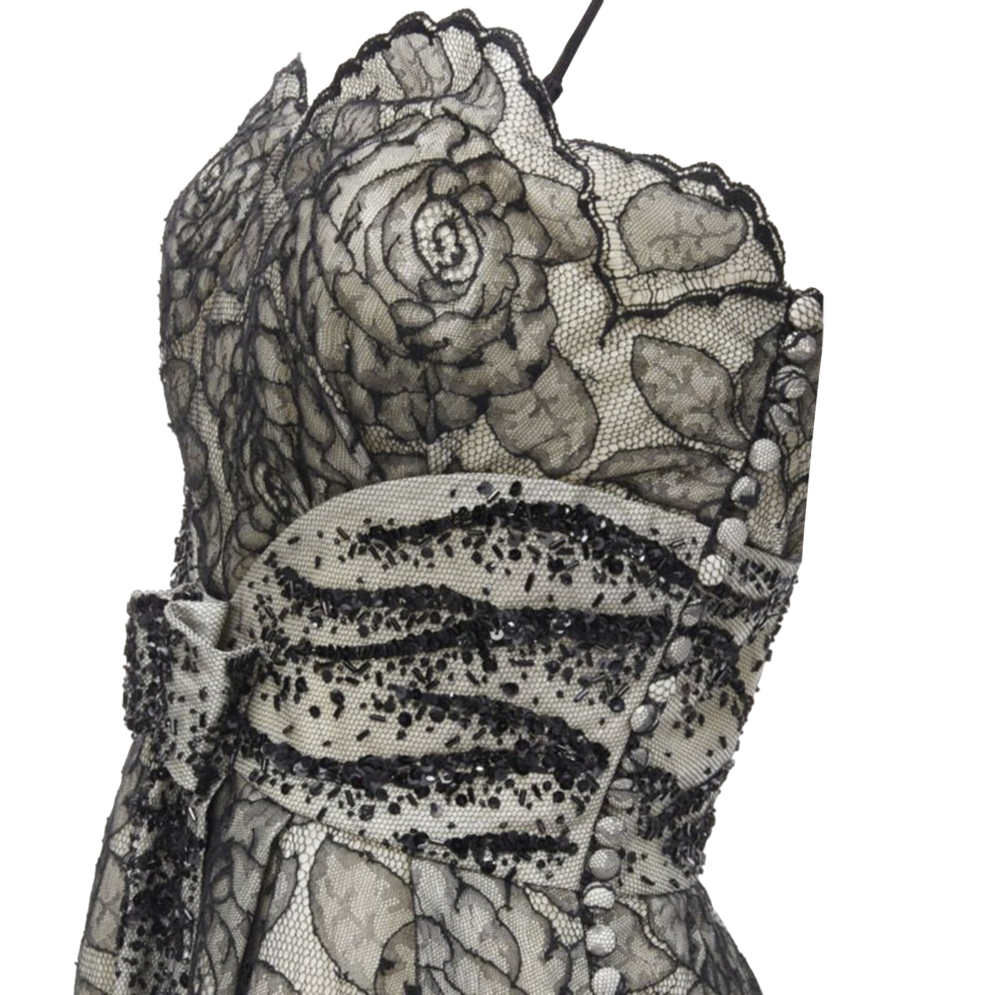 Christian Dior John Galliano lace bead embellished bow dress