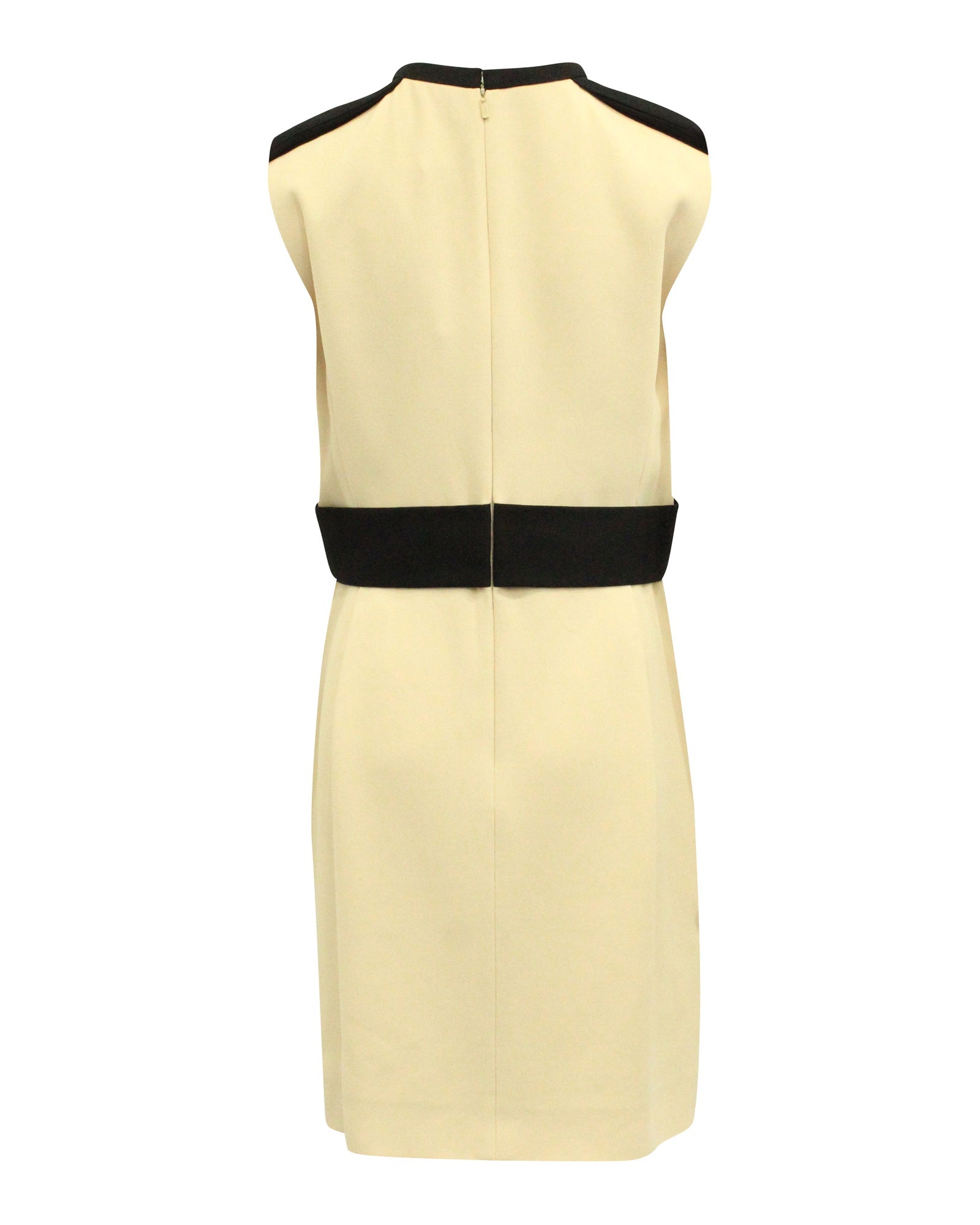 Chloe Two-Tone Sleeveless Keyhole Dress in Beige Viscose