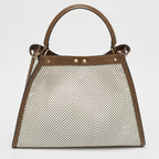 Fendi Khaki/white Perforated Leather Large X Lite Peekaboo Top Handle Bag