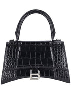Balenciaga Hour Glass Croco Print Shoulder Bag Black