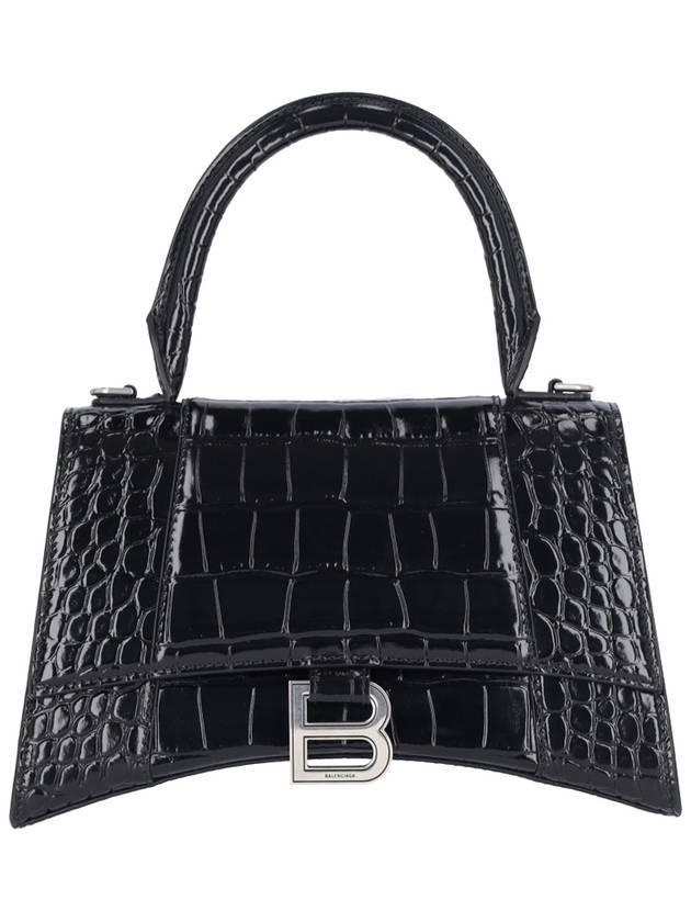 Balenciaga Hour Glass Croco Print Shoulder Bag Black