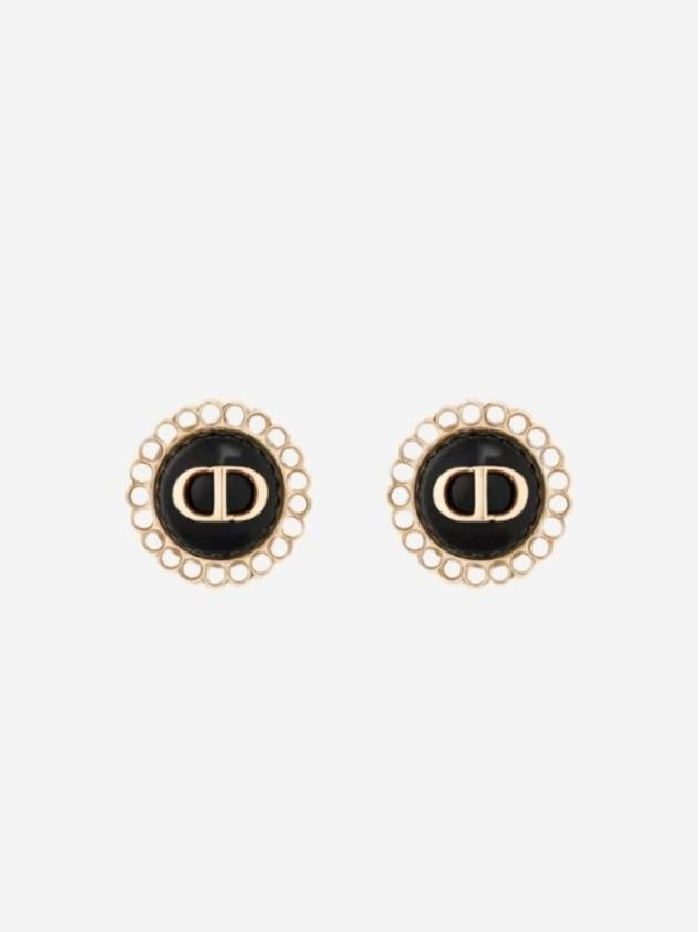 Petit CD Baroque Stud Earrings Gold Black Dior