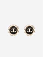 Petit CD Baroque Stud Earrings Gold Black Dior
