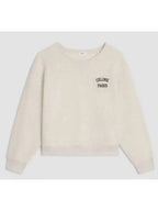 CELINE Logo Print Cotton Fleece Loose Sweatshirt Cream