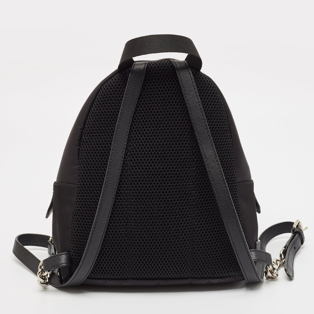 Fendi Black Nylon And Shearling Mini Dolce Lightbulb Backpack