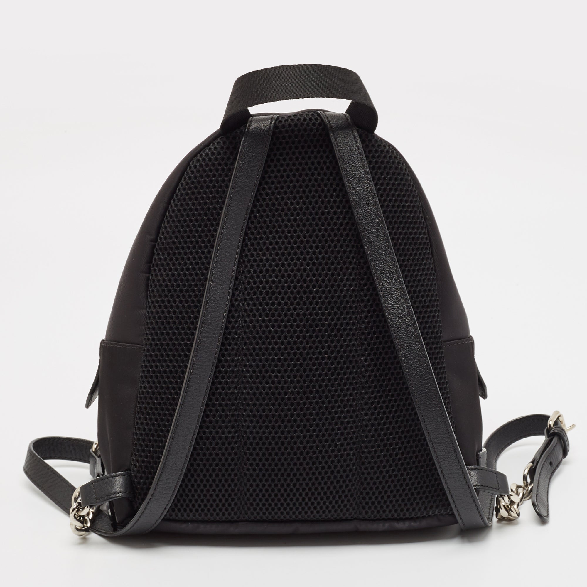 Fendi Black Nylon And Shearling Mini Dolce Lightbulb Backpack