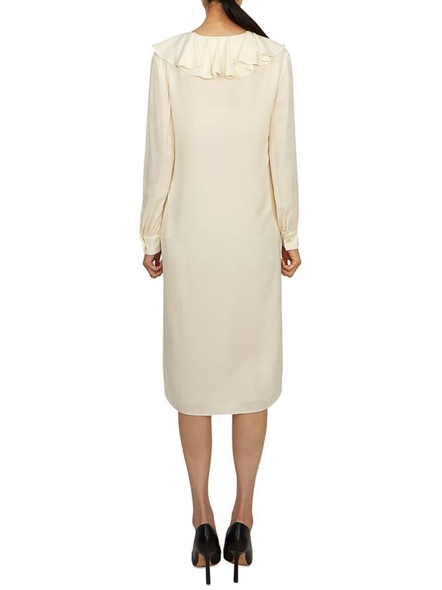 CELINE Jabot Lightweight Silk Sable Midi Dress Cream