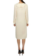 CELINE Jabot Lightweight Silk Sable Midi Dress Cream