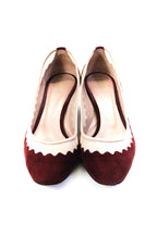 Chloe Womens Suede Scallop Trim Pumps Wine Red Beige