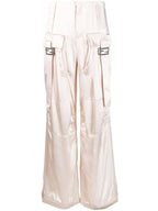 Fendi Women's Viscose Shiny Cargo Straight Pants Beige