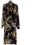 CELINE Chain Printed Silk Long Dress Black