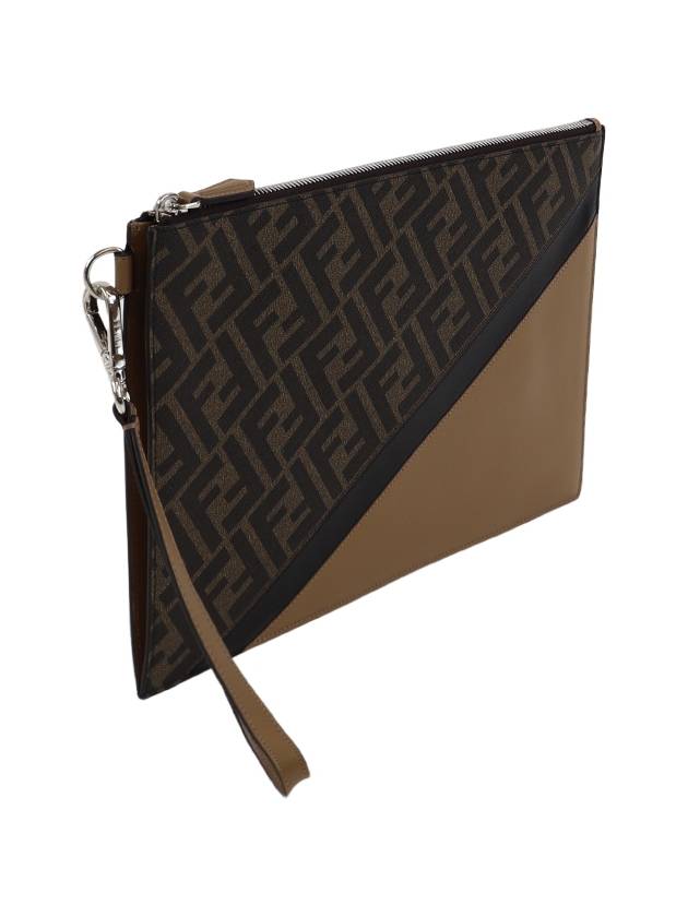 Fendi Men's Diagonal Flat Pouch Clutch Bag Brown
