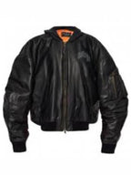 Balenciaga Leather Bomber Jacket Black