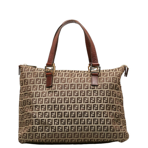 Fendi Zucchino tote bag brown canvas leather ladies