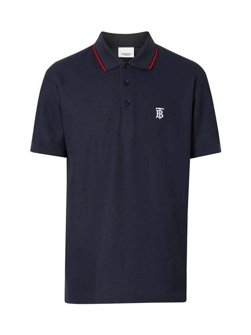 Burberry Icon Stripe Placket Cotton Pique Polo Shirt Navy
