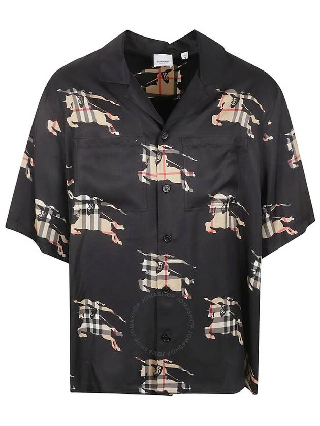 Burberry Burberry Equestrian Knight-Print Silk Shirt, Size Small