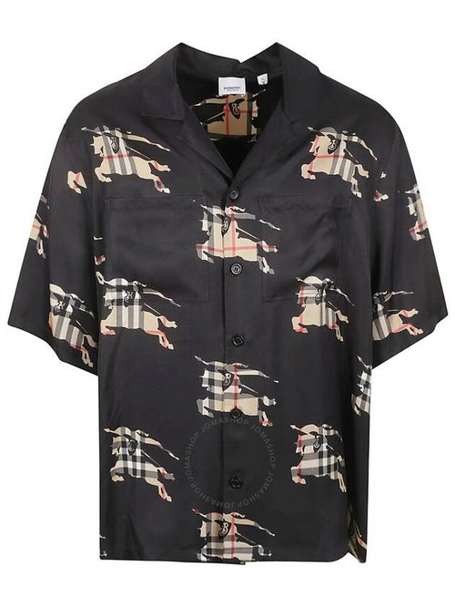 Burberry Burberry Equestrian Knight-Print Silk Shirt, Size Small