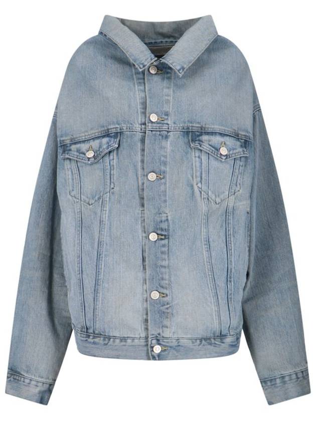 Balenciaga Off-Shoulder Denim Jacket Blue
