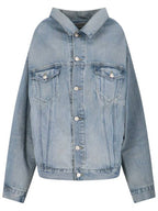 Balenciaga Off-Shoulder Denim Jacket Blue