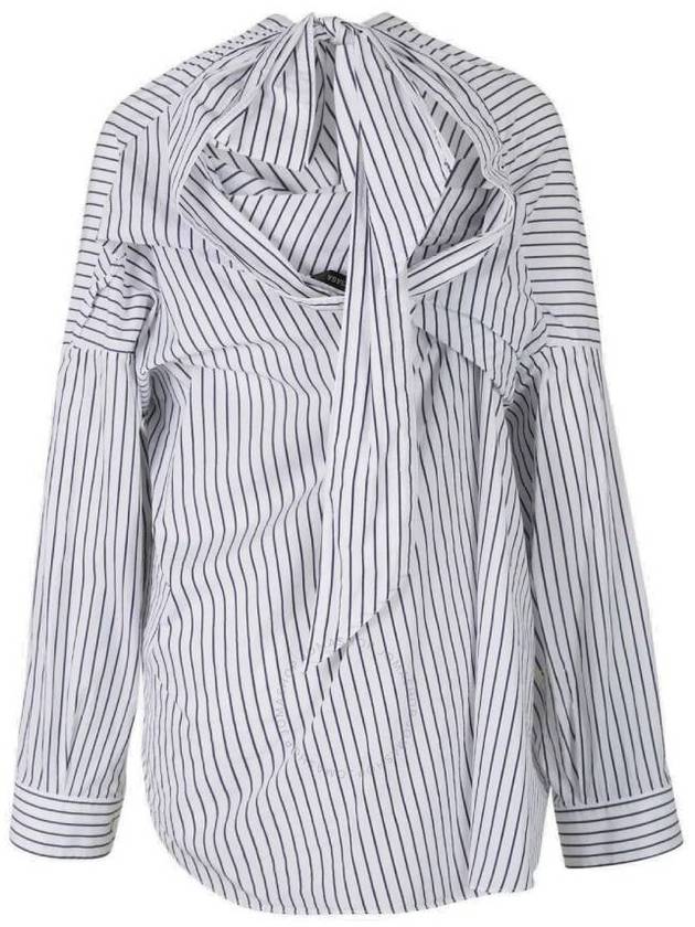Balenciaga Knotted Poplin Oversized Long Sleeve Shirt White Blue