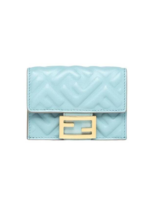 Fendi Baguette Micro Tri-fold Nappa Leather Half Wallet Light Blue
