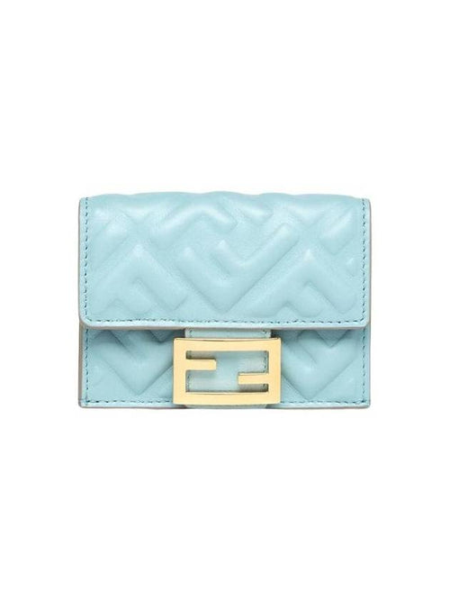 Fendi Baguette Micro Tri-fold Nappa Leather Half Wallet Light Blue