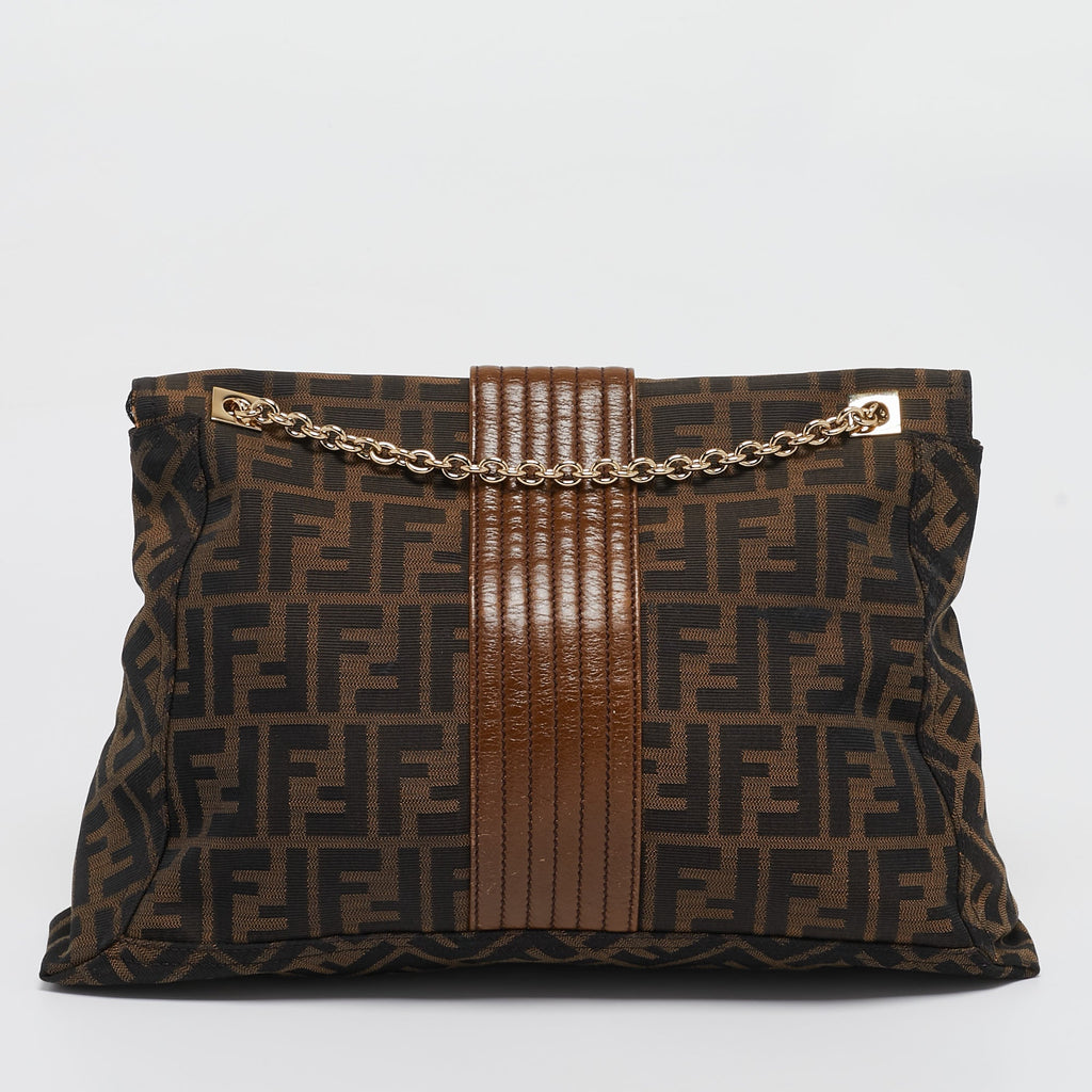 Fendi Zucca Canvas And Leather Maxi Baguette Flap Shoulder Bag