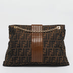 Fendi Zucca Canvas And Leather Maxi Baguette Flap Shoulder Bag