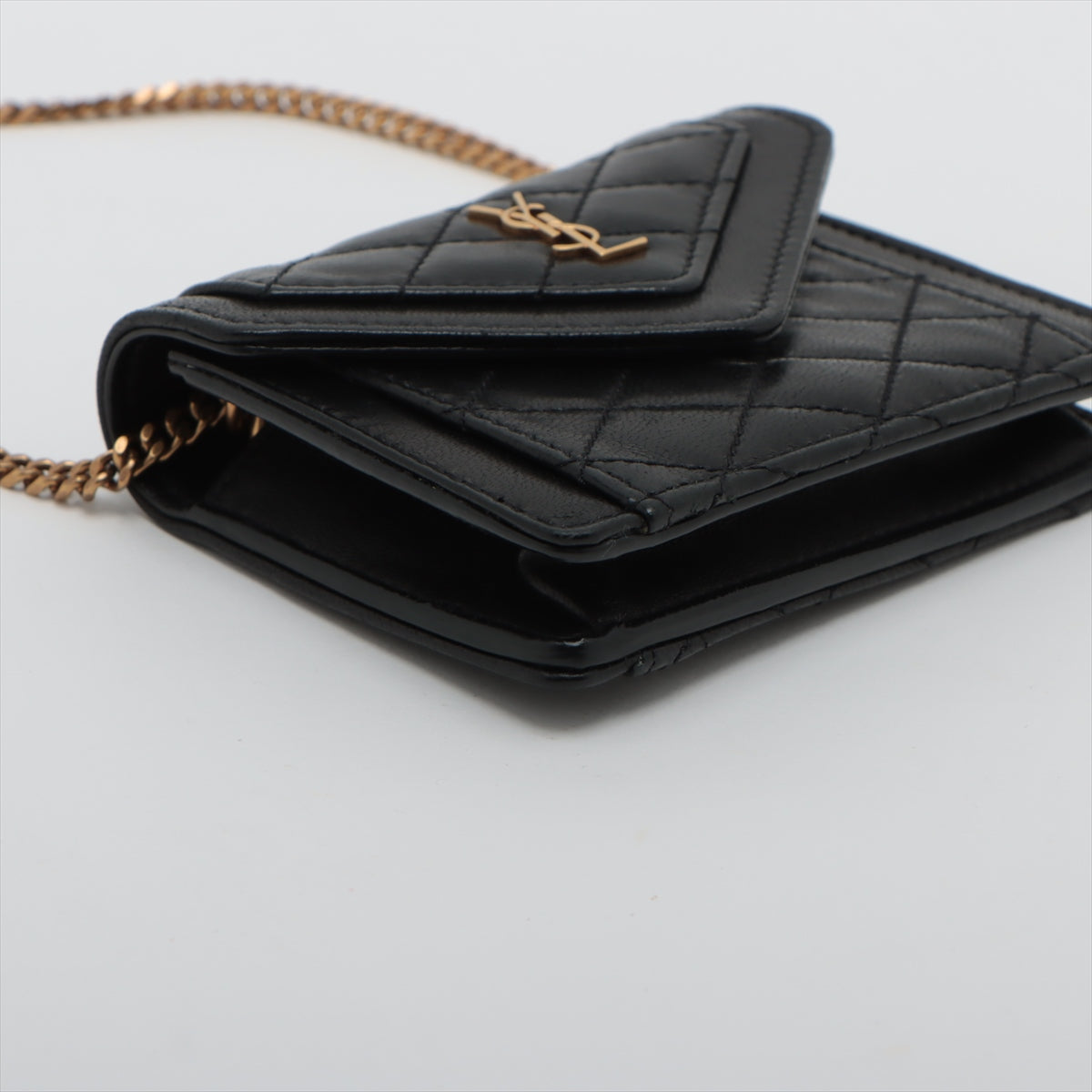 Saint Laurent Mini Envelope Chain Shoulder Bag in Leather Black 685612