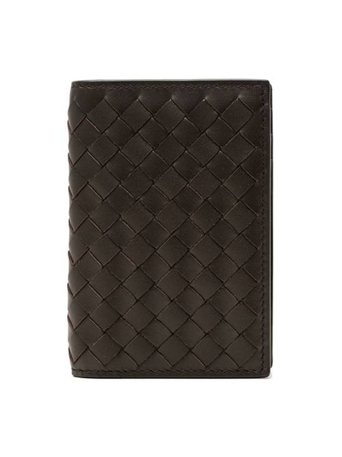 Bottega Veneta Intrecciato Flap Card Holder Dark Brown