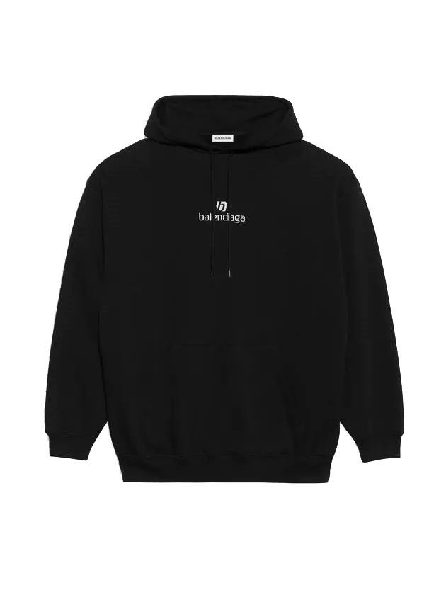 Balenciaga Logo Cotton Hoodie Black