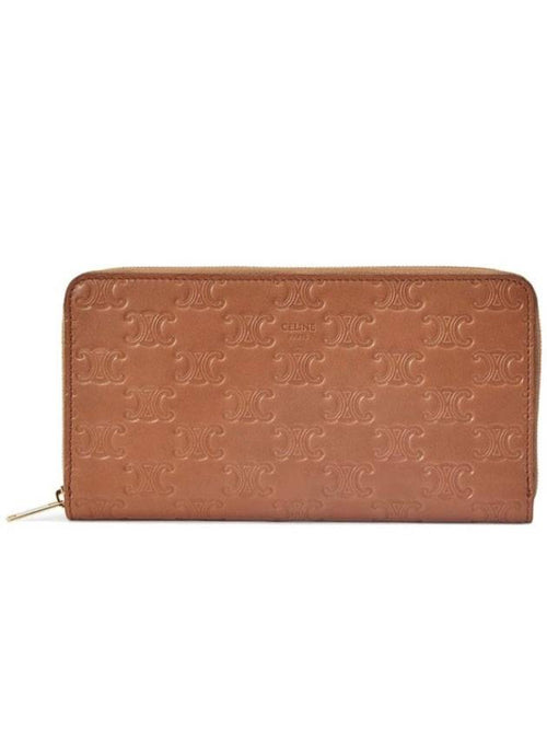 CELINE Triomphe Zipper Long Wallet Tan