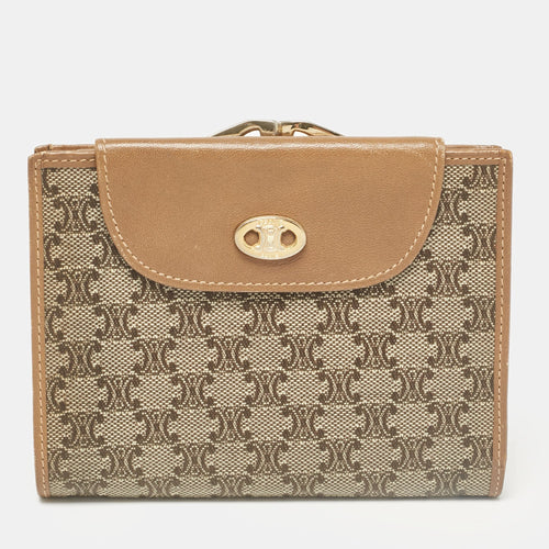 Celine Tan Macadam Coated Canvas and Leather Kisslock Compact Wallet