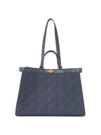 Fendi Logo Pattern Medium Canvas Tote Bag Blue