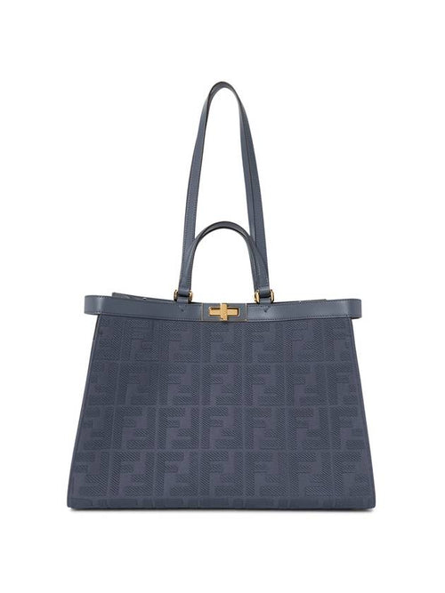 Fendi Logo Pattern Medium Canvas Tote Bag Blue