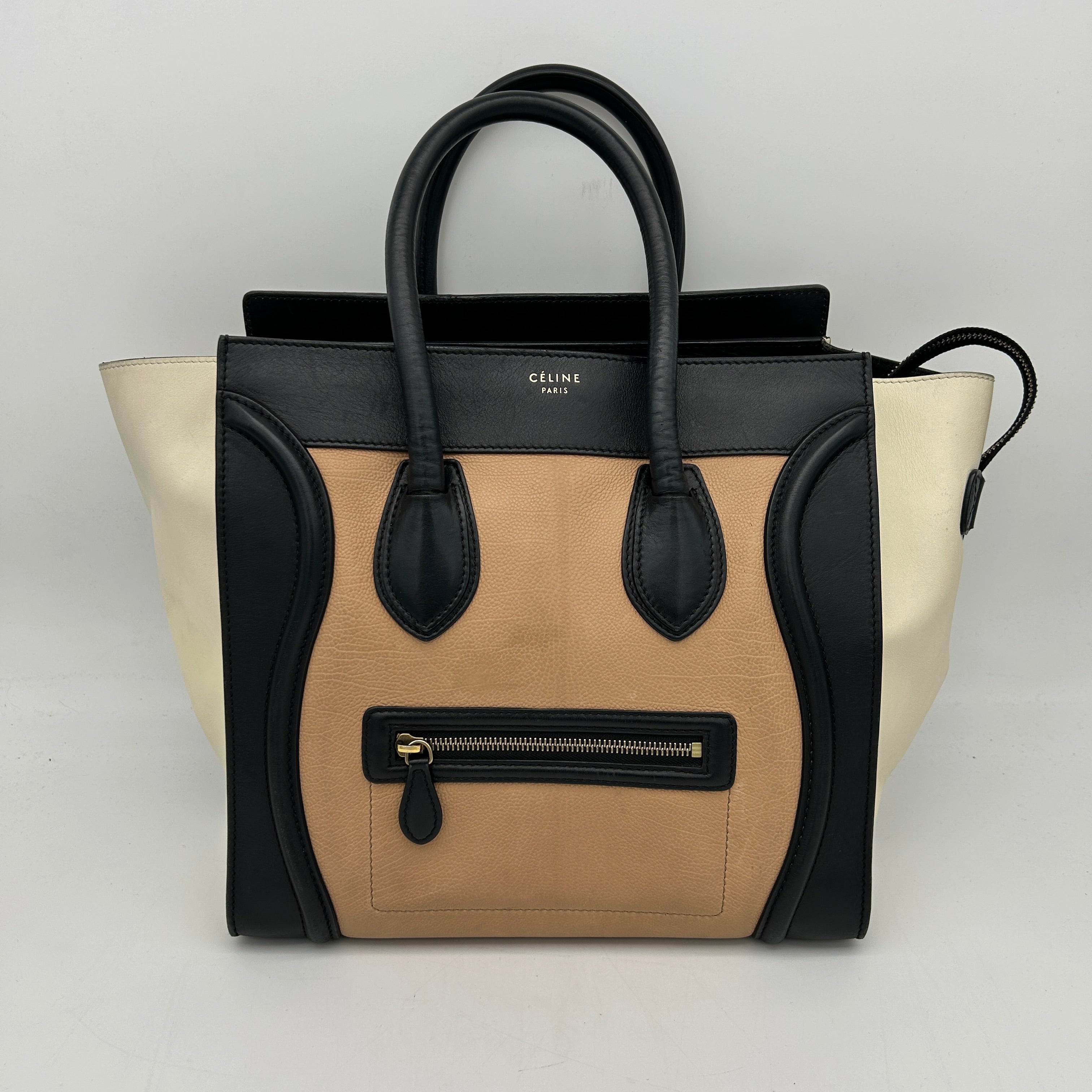 Celine Mini Luggage Tri-Color Anthracite Satin Calfskin Handbag
