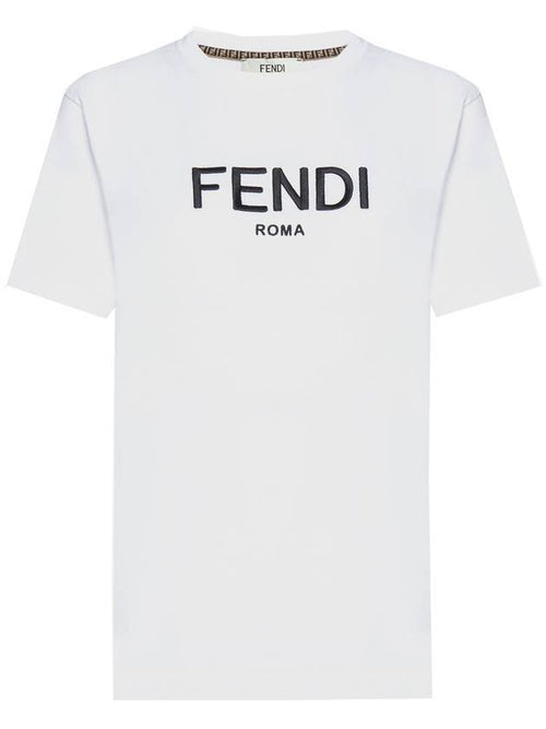 Fendi Embroided Logo Cotton Short Sleeve T-Shirt White