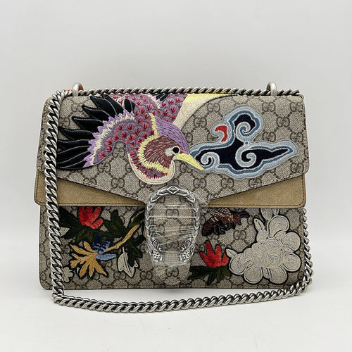 GUCCI GG Supreme Monogram Embroidered Medium Dionysus Shoulder Bag Taupe 2504211103