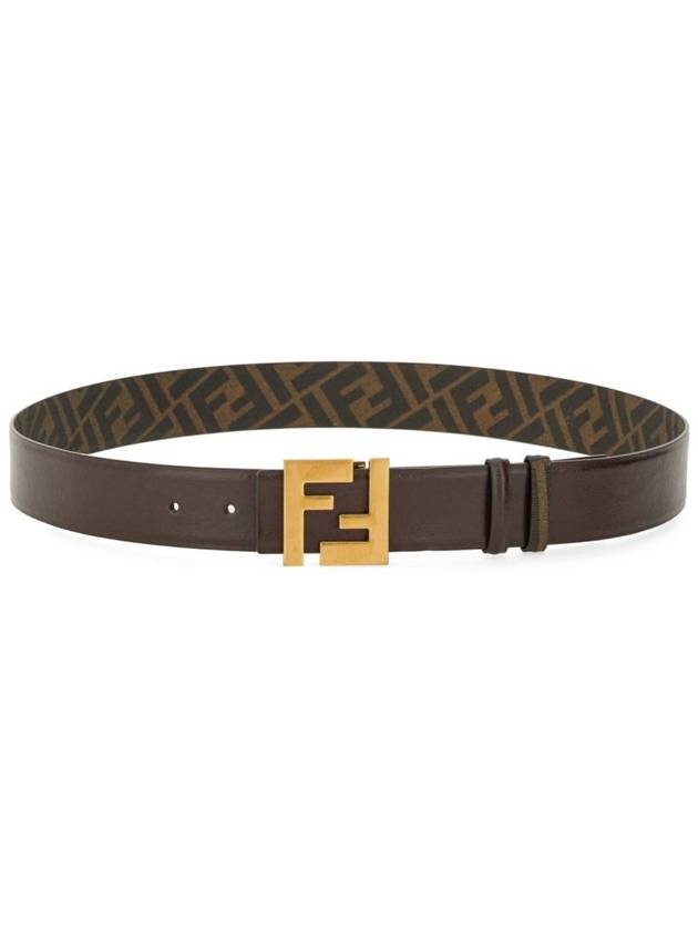 Fendi FF Square Buckle Reversible Leather Canvas Belt Brown