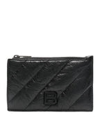 Balenciaga Crush Zipper Leather Card Wallet Black