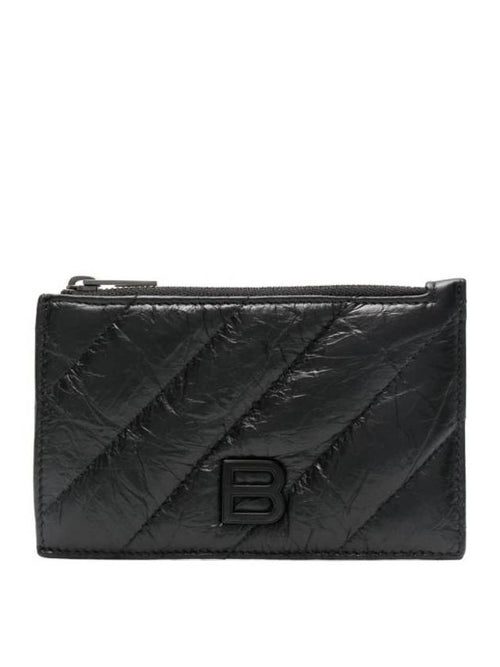 Balenciaga Crush Zipper Leather Card Wallet Black