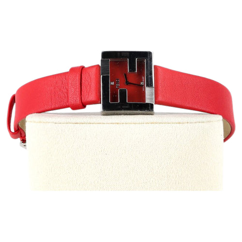 Fendi Fendimania Stainless Steel Quartz Watch in Red Leather