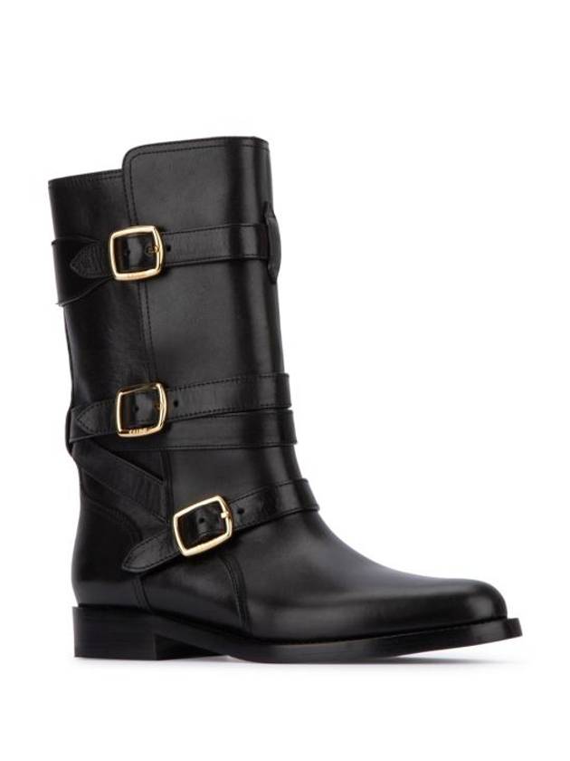 CELINE Lyra Triple Buckles Calfskin Middle Boot Black