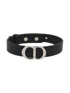 Silver CD Icon Leather Bracelet Black Dior
