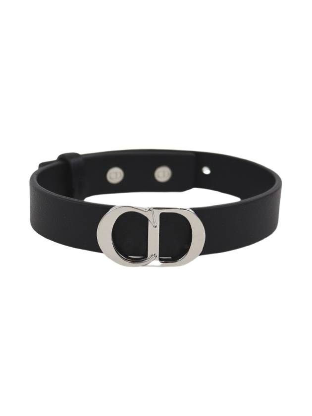 Silver CD Icon Leather Bracelet Black Dior