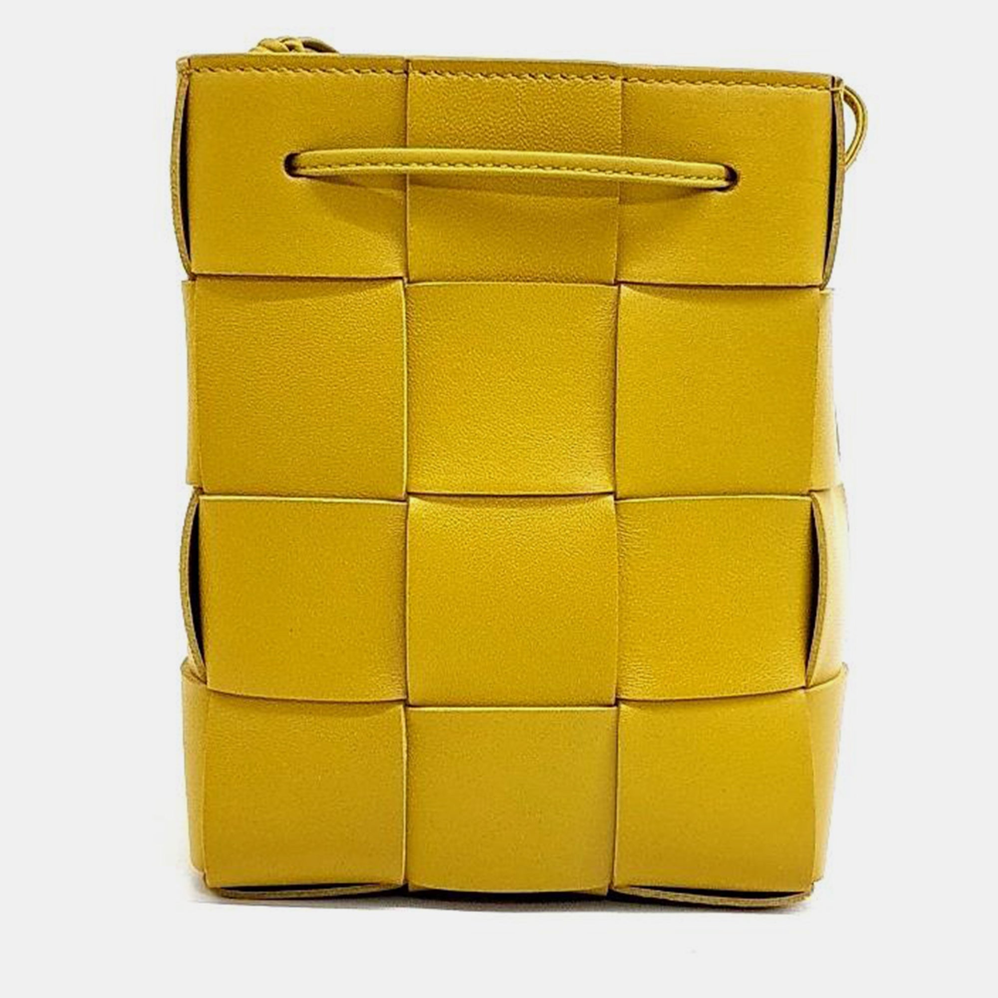 Bottega Veneta Yellow Woven Leather Cassette Bucket Bag