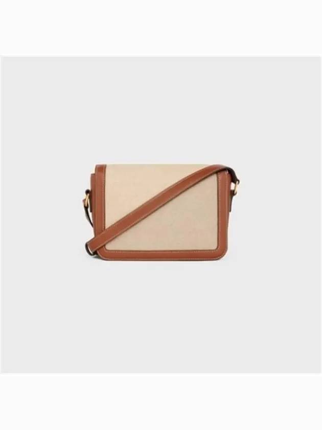 CELINE Teen Triomphe Textile Calfskin Shoulder Bag Natural Tan