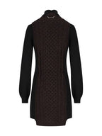 Fendi High Neck Cashmere Midi Dress Dark Purple