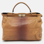 Fendi Brown Ombre Leather And Calf Hair Lining Large Peekaboo Top Handle Bag..